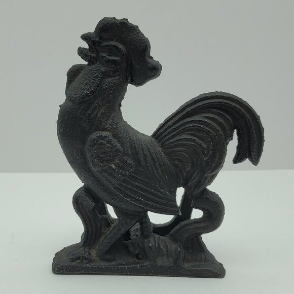 Cast Iron Rooster Napkin Holder Rustic Black Metal Rooster Letter Holder - Picture 1 of 8